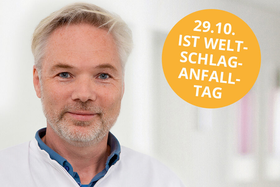 Porträtbild unseres Chefarztes der Neurologie Dr. med. Bosche mit einem Hinweis zum Welt-Schlaganfall-Tag am 29. Oktober.