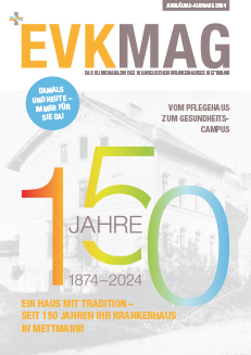 Titelbild des EVKMAG – Klinikmagazin aus dem EVK Mettmann – Jubiläums-Ausgabe 2024